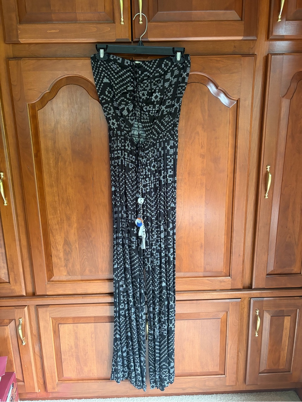 Vintage Black & White Patterned Strapless Jumpsuit